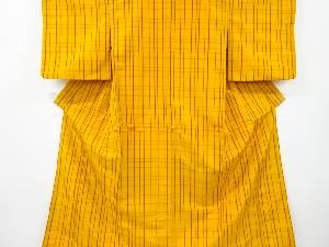 アンティーク　格子織り出し米沢紬着物